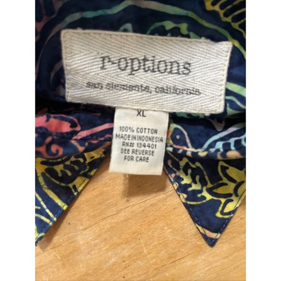 R-options Mens Blue and Green Batik Pattern Button Down Shirt Size XL - Picture 8 of 9